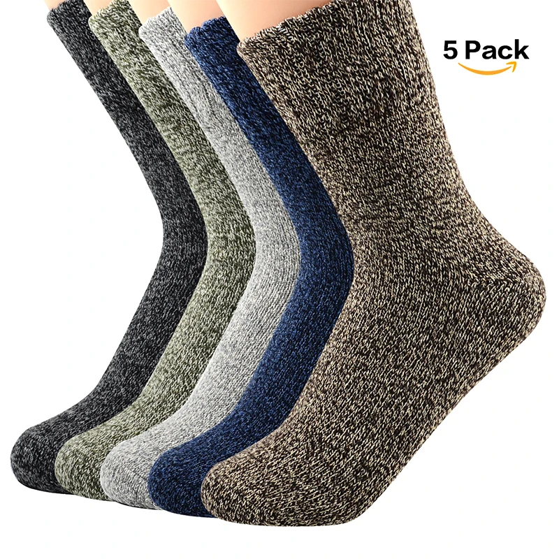 AZUE 5 Pairs Vintage Winter Socks Breathable Casual Socks Warm Wool Socks For Men/Women