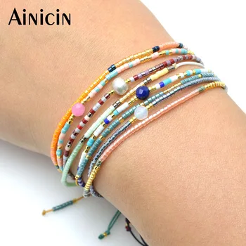 

20pcs Many Styles 2mm Glass Tube Handmade Adjustable Link Chain Bracelets For Women Jewelry