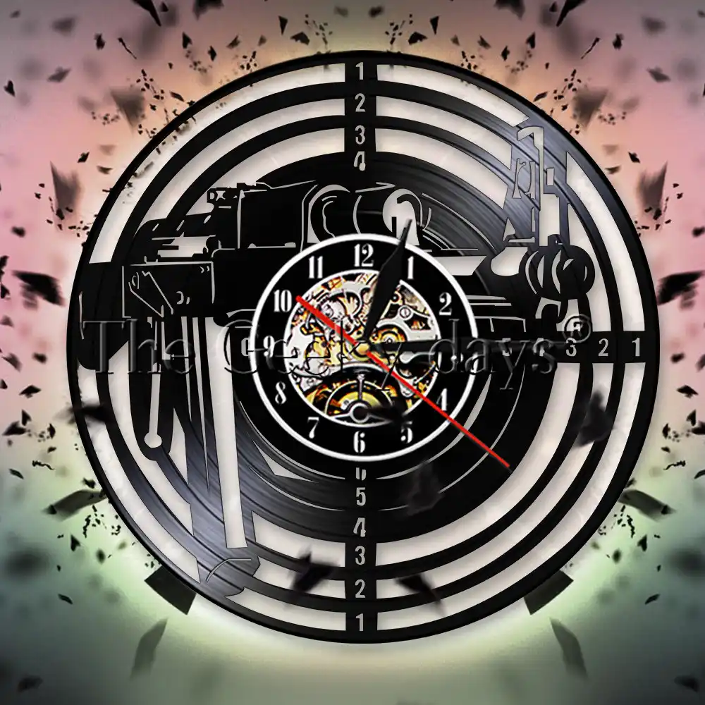 Shooting Gun Army Wall Art Decor Shooting Target Vinyl Record Wall Clock Weapon Wall Clock Modern Design 3d Wall Watches Decor Wall Clocks Aliexpress