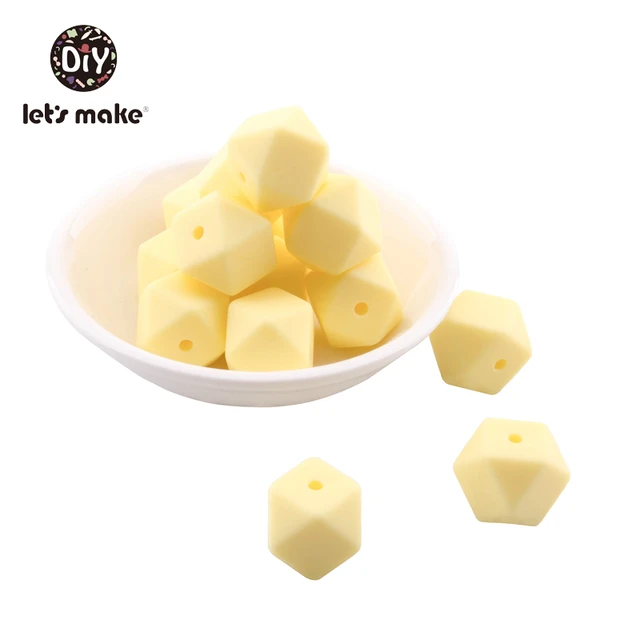 Let's Make Silicone Beads Hexagon Beads 14mm 10pc Food Grade Silicone Teether DIY Pacifier Clips Beads Necklace Baby Teether Candy Yellow