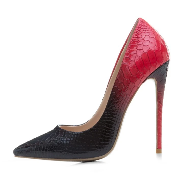 2018 Otoño Resorte de Las Mujeres zapatos de tacones Finos toe Point Ocasiones Del Partido Estilo de La Moda Bicolor gradiente piel de serpiente de Imitación de diseño|Zapatos de