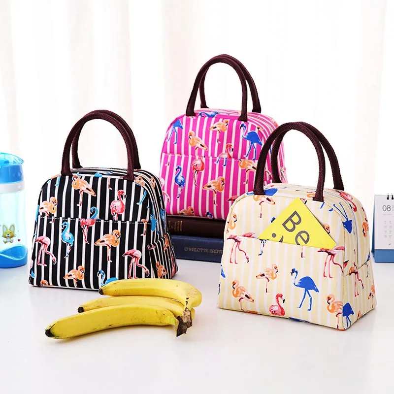 

Fashion Simple Striped Bird Portable Lunch Box Bag Thermal Insulated Cold Keep Food Safe Stripe Warm Lunch Bags For Girls Women