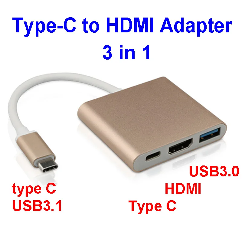 imágenes para Combo 3-en-1 USB3.1 Tipo C a HDMI USB3.0 Hub Adaptador de Cable de HDMI Para MacBook teléfono móvil de Carga tipo C dispositivos imágenes para Combo 3-en-1 USB3.1 Tipo C a HDMI USB3.0 Hub Adaptador de Cable de HDMI Para MacBook teléfono móvil de Carga tipo C dispositivos