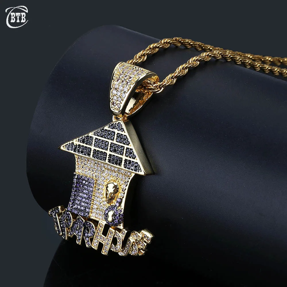 

Hip Hop TRAPHOUSE Necklace Pendant Male Female Micro Pave Colorful Cubic Zircon Mens Necklace Rock Jewelry For Gift