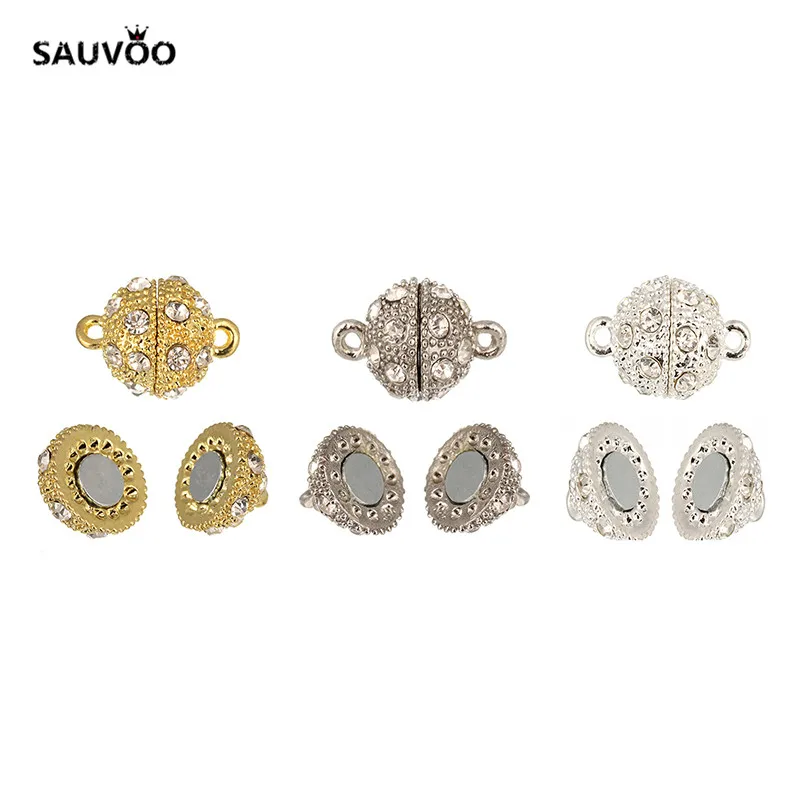 Круглый шар Sauvoo 10 шт./лот Rinestone Кристалл магнитные застежки Золото Серебро родий