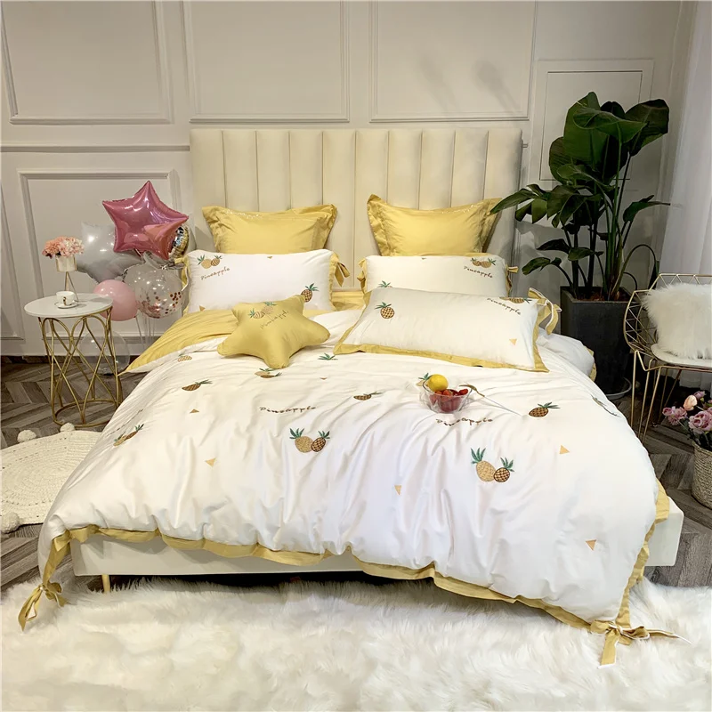 Luxury Egypt Cotton Miss Pineapple Bedding Set Embroidery Bow