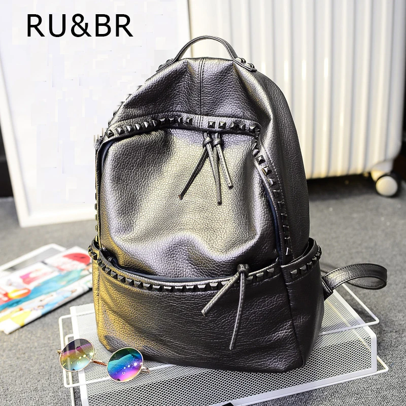 RU BR Vogue Fashionable Bags Teenage Leisure Travel Leather Rivet Backpack Girl Japan Harajuku Female Waterproof
