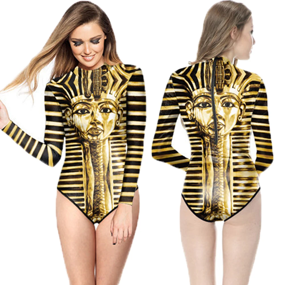 Pharaoh Egypt Vintage Zipper Bathing Suit High Neck One Piece Monokinis