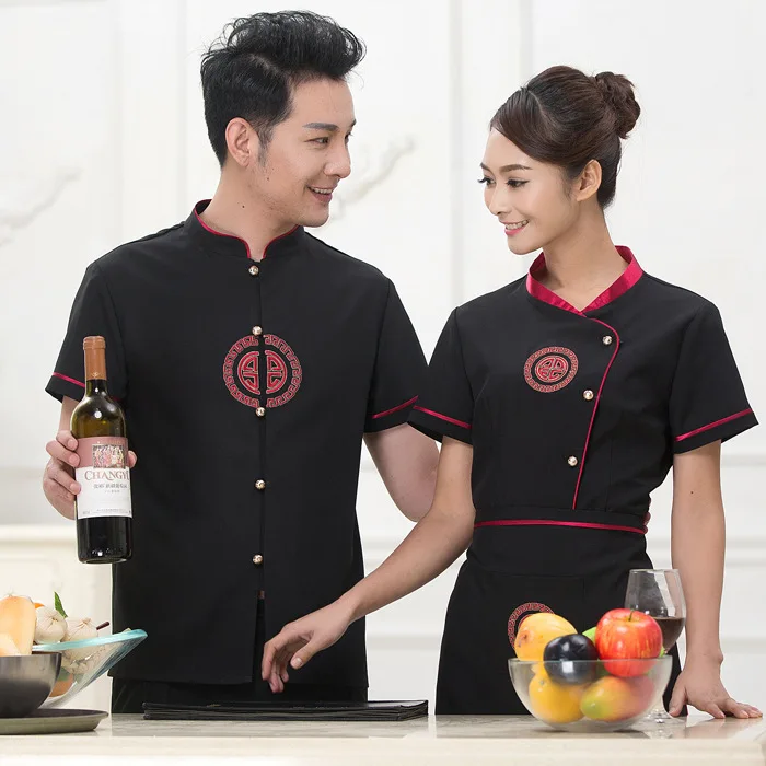 

Summer Chinese Restaurant Waiter Uniform Short Sleeve Hotel Uniform Women Restaurant Waitress Uniforms Fast Food Work Clothes 89