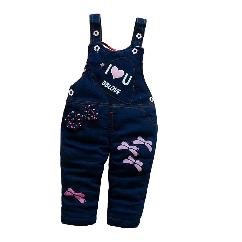 BibiCola/ г. Зимний толстый детский нагрудник с мультяшным принтом, штаны джинсовые комбинезоны для маленьких девочек Одежда для младенцев теплые детские брюки - Цвет: blue