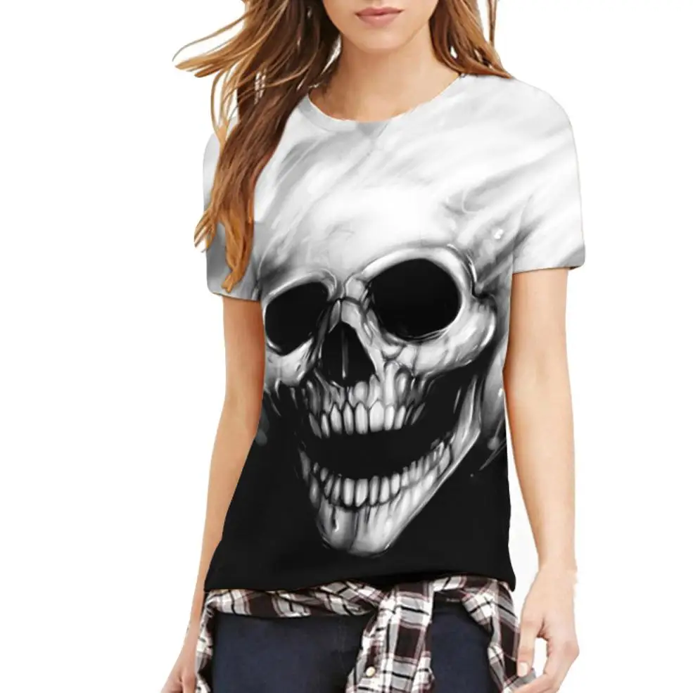 

T Shirt Women 2018 Summer Skull Print O-neck Short Sleeve T-shirt Tops Tees harajuku streetwear Tshirt Women Clothing haut femme
