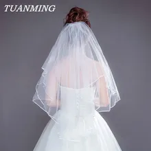 Свадебная вуаль, свадебные аксессуары, два слоя, лента по краю, белая свадебная вуаль, фата невесты с гребень Свадебные фаты