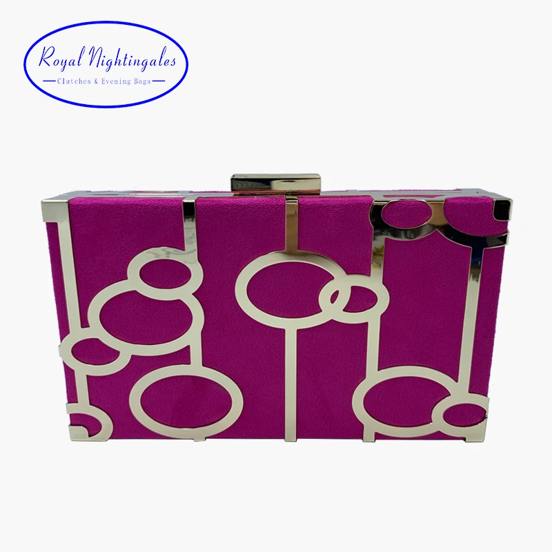 RN New Velvet Suede Metal Hard Box Lady Clutch Bag With Chain Shoulder