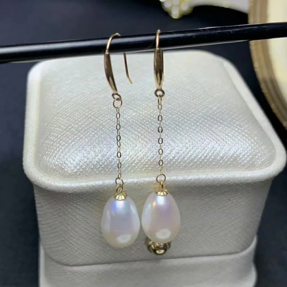 

shilovem 18k yellow Natural freshwater pearls Drop Earrings fine Jewelry women trendy anniversary party new gift myme090923zz
