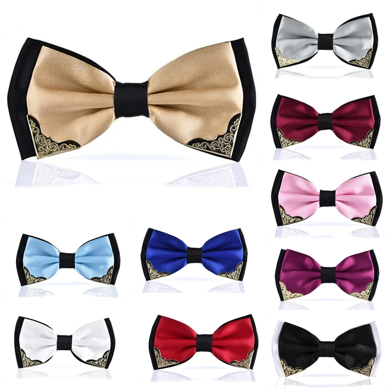 

Men's Business Bow Tie Metal Head Solid Noble Classic Polyester Butterfly Bowtie Cravat Bowties Male Neckwear Wedding Neckties