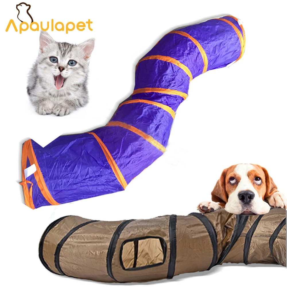 APAULAPET 130CM S Shape Pet Tunnel Cat Play Tunnel Brown Purple