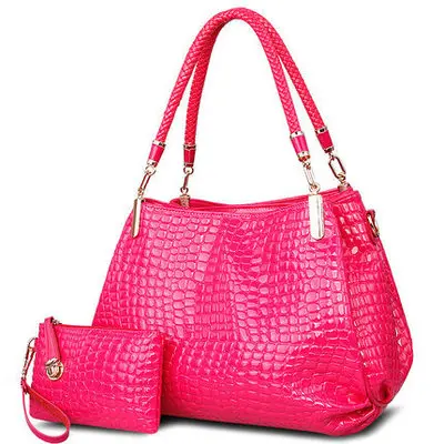 LDAJMW 2 шт./набор, новая женская сумка из искусственной кожи аллигатора, сумки на плечо, Женская вместительная сумка-клатч, кошелек - Цвет: Rose