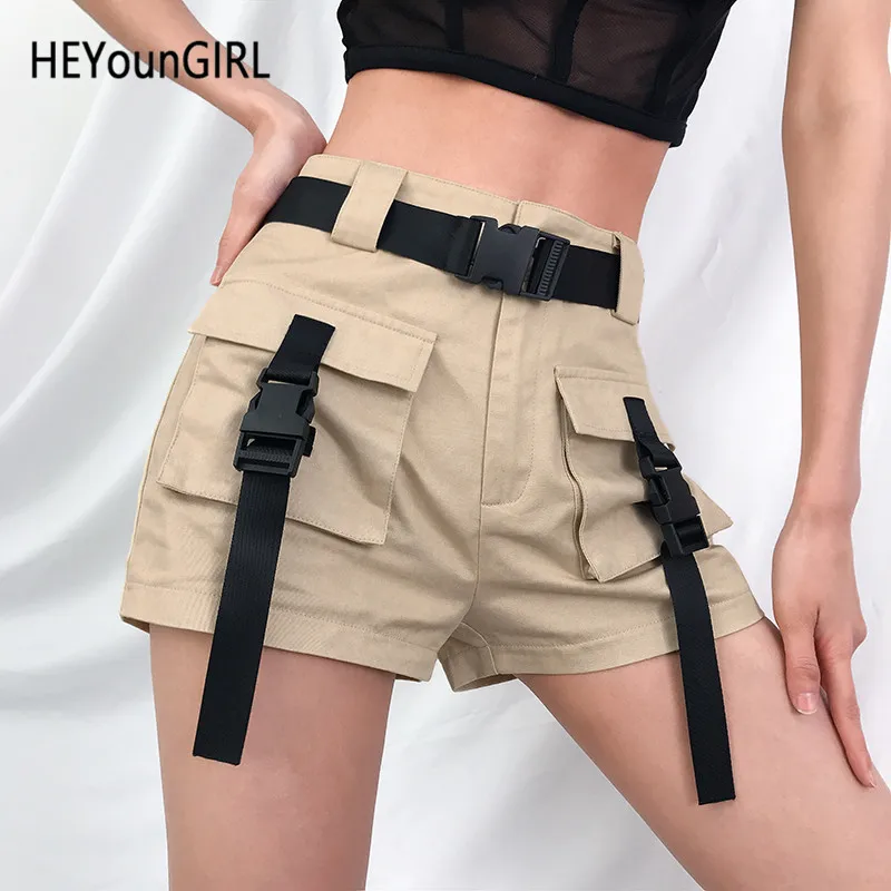 HEYounGIRL хаки черные шорты с высокой талией женские Летние Элегантные Короткие штаны женские повседневные Harajuku женские шорты хлопок Лето 2019