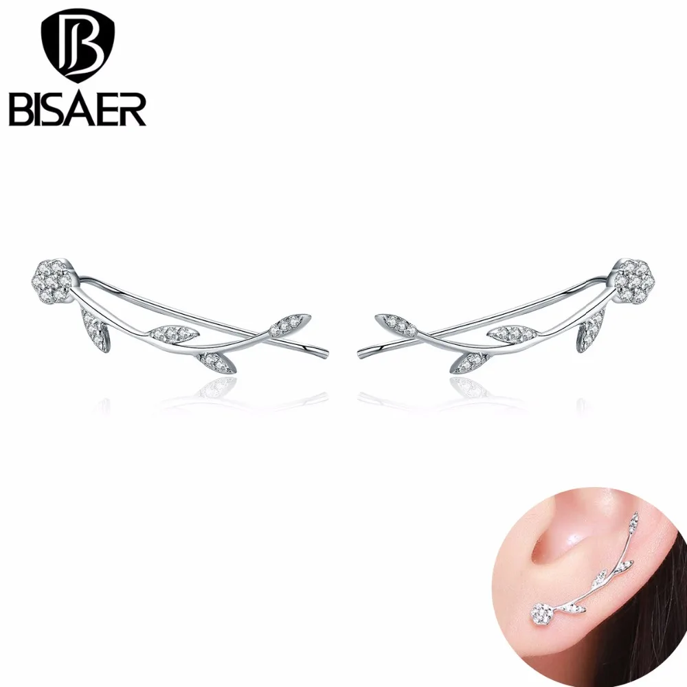 

BISAER Brincos 100% 925 Sterling Silver Ears Jacket Tree of Life Clear CZ Stud Earrings for Women Fine Earrings Jewelry GXE266