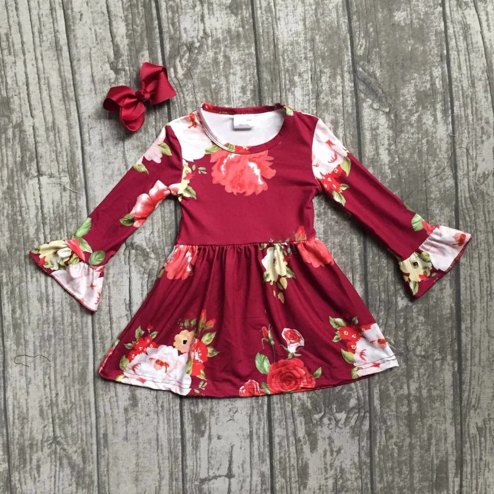 baby girls fall dress clothing children floral Fall wine red floral