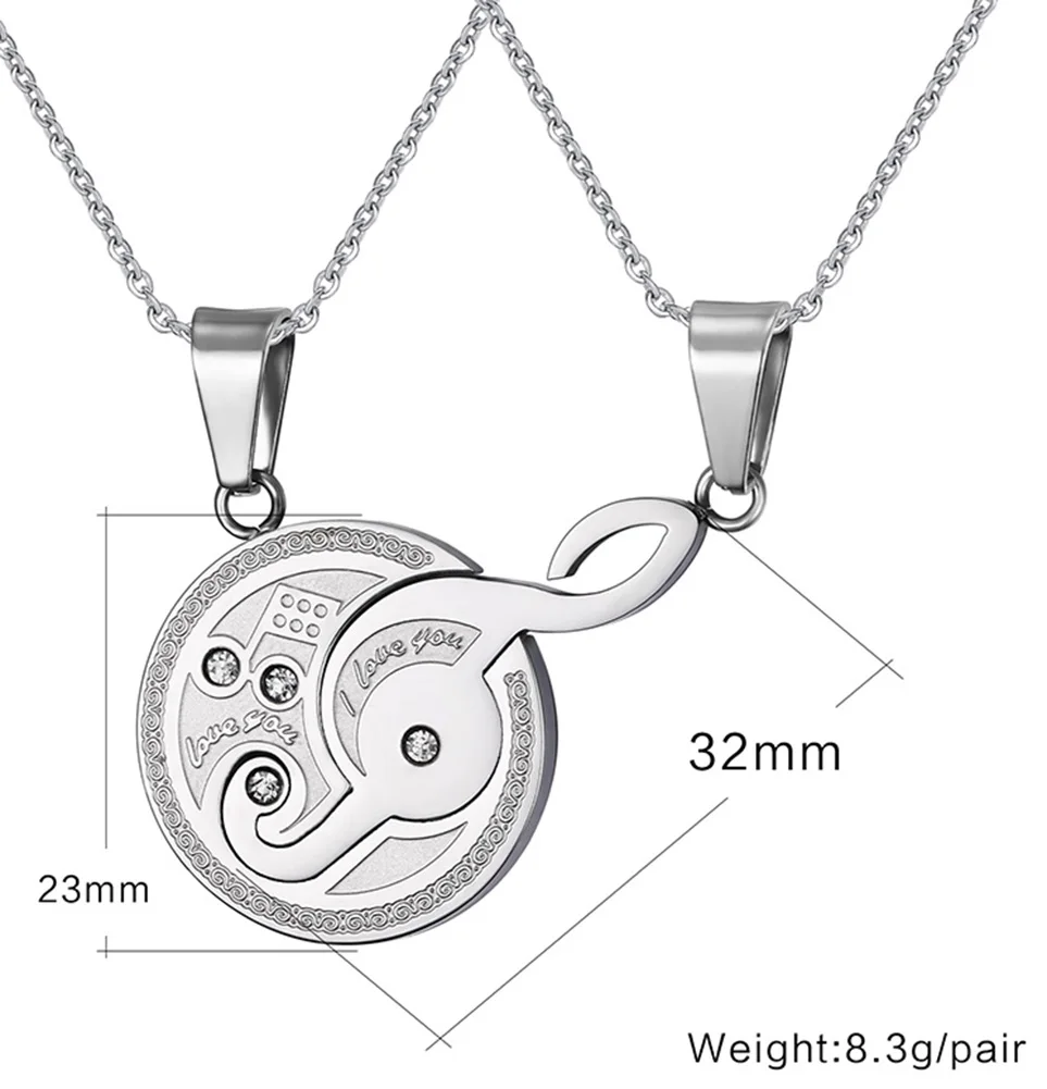 Vnox музыка Дизайн пары Цепочки и ожерелья подвеска для любителей 316L Нержавеющая сталь 2 шт/комплект