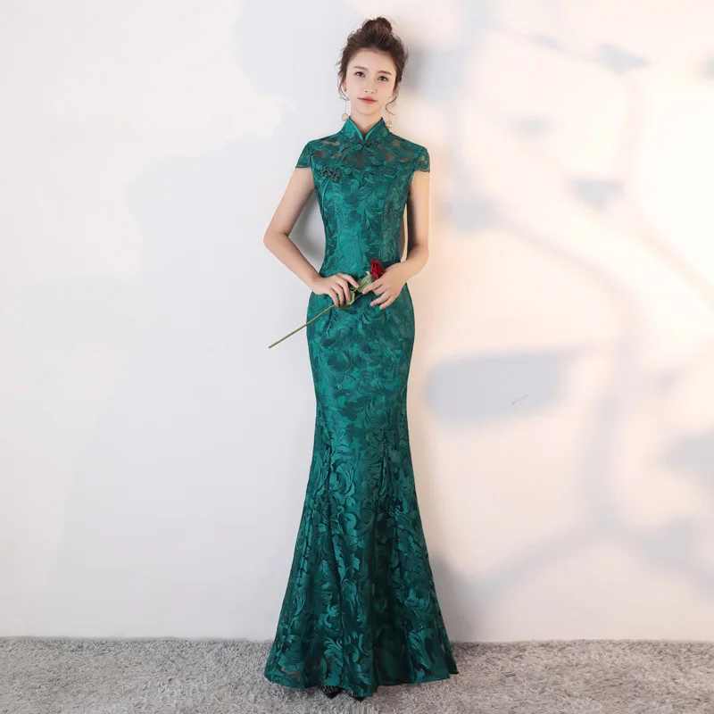 Women's Royal Blue Trailing Strapless Qipao Evening Dresses Chinese Traditional Brocade Long Mermaid Backless Plus Size 3XL  (4)