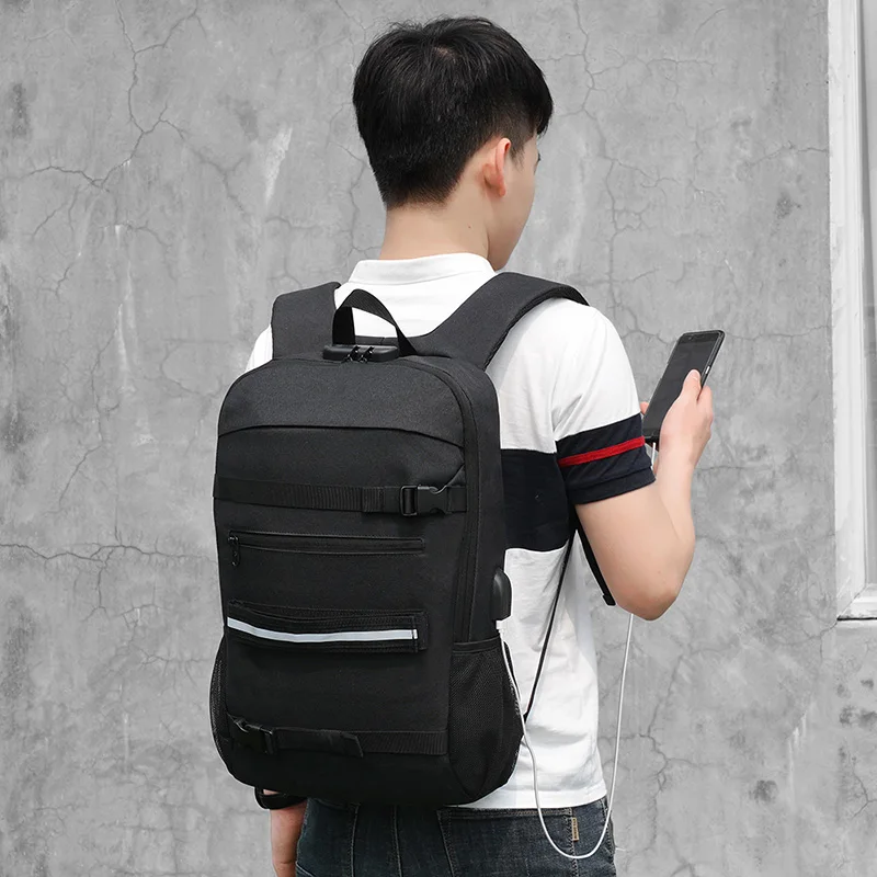 

Senkey style The skateboard backpack men's USB charging backpack foldable youth backpack computer bag fashion backpack