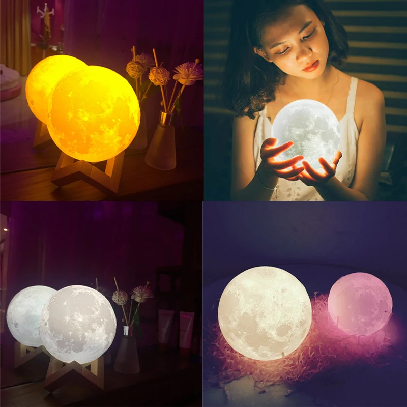 Moon светильник 3D принт с подставкой Луна Перезаряжаемые сенсорный переключатель ночной Светильник для дома Спальня украшения Детский подарок