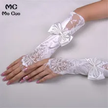 Горячая Распродажа новые недорогой свадебный перчатки без пальцев Apera бант кружева полые короткие свадебные перчатки свадебные аксессуары