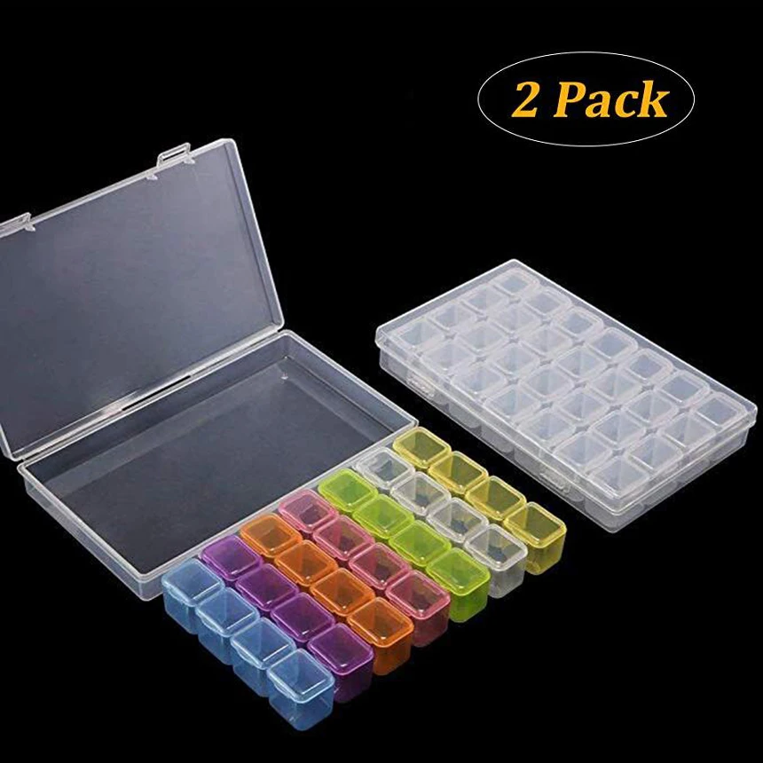 

28 Slots diamond painting Box Accessories 2 pack Clear plastic Beads Display Storage Boxes diamond Embroidery tools kits