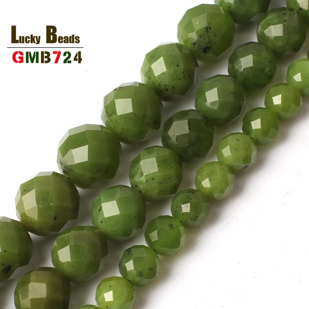 Natural Faceted Green Canadian Jades Gem Stone Round Loose Beads for