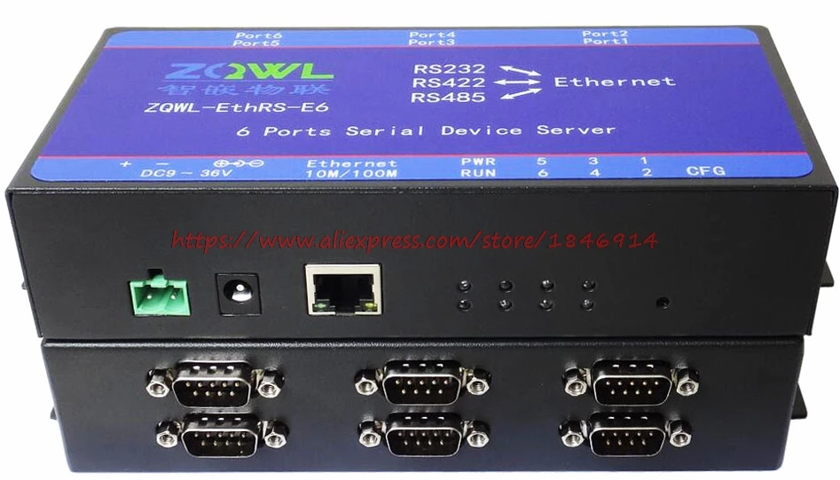Six serial server RS232/RS485/RS422 transfer network /Modbus TCP to RTU