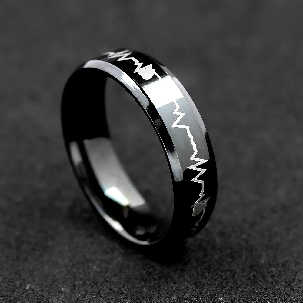 1 pcs new unisex heart electrocardiogram creative ring ekg stainless steel black ring for man women - Creative Wedding Rings 1 pcs new unisex heart electrocardiogram creative ring ekg stainless steel black ring for man women - Creative Wedding Rings