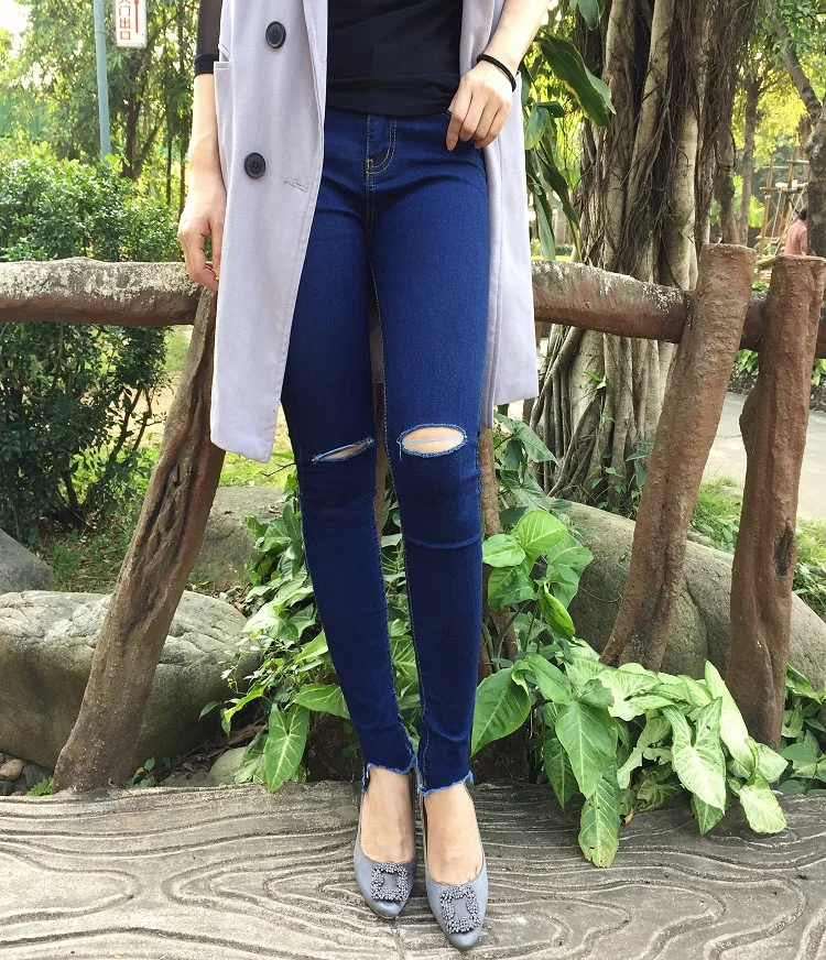 

2017 summer patchwork boyfriend jeans for women hole vintage girls denim pencil pants