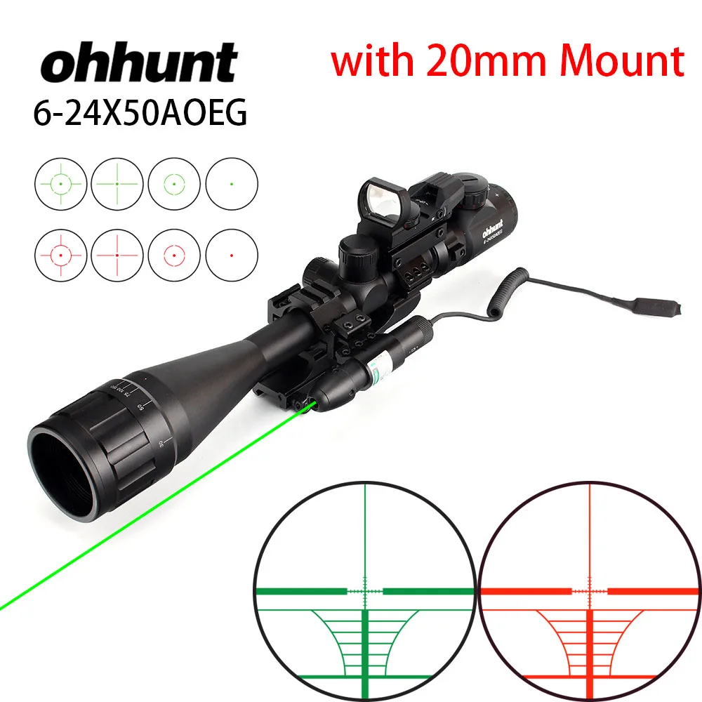 Ohhunt 6-24X50 AOEG Hunitng комбо Riflescope охотничья оптика с красным/зеленым лазерные прицелы и Red Dot Тактический оптические прицелы - Цвет: No.07