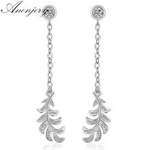 Anenjery 925 пробы серебряные ювелирные изделия блестящие CZ Циркон Листья Перо длинные кисточки Серьги pendientes oorbellen S-E352