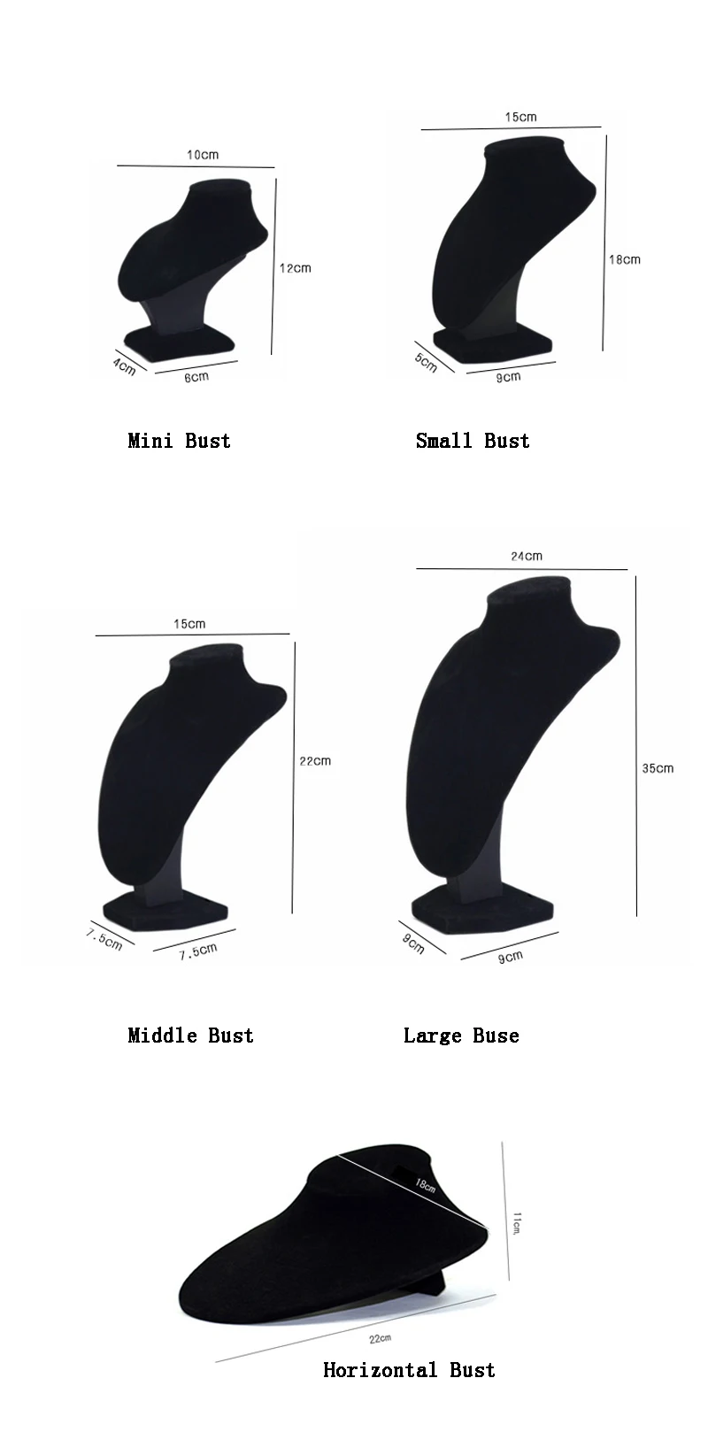 Простота 5 размеров бархат стойка для ювелирных изделий черный манекен стойки цепочки и ожерелья Кулон Браслет Организатор хранения