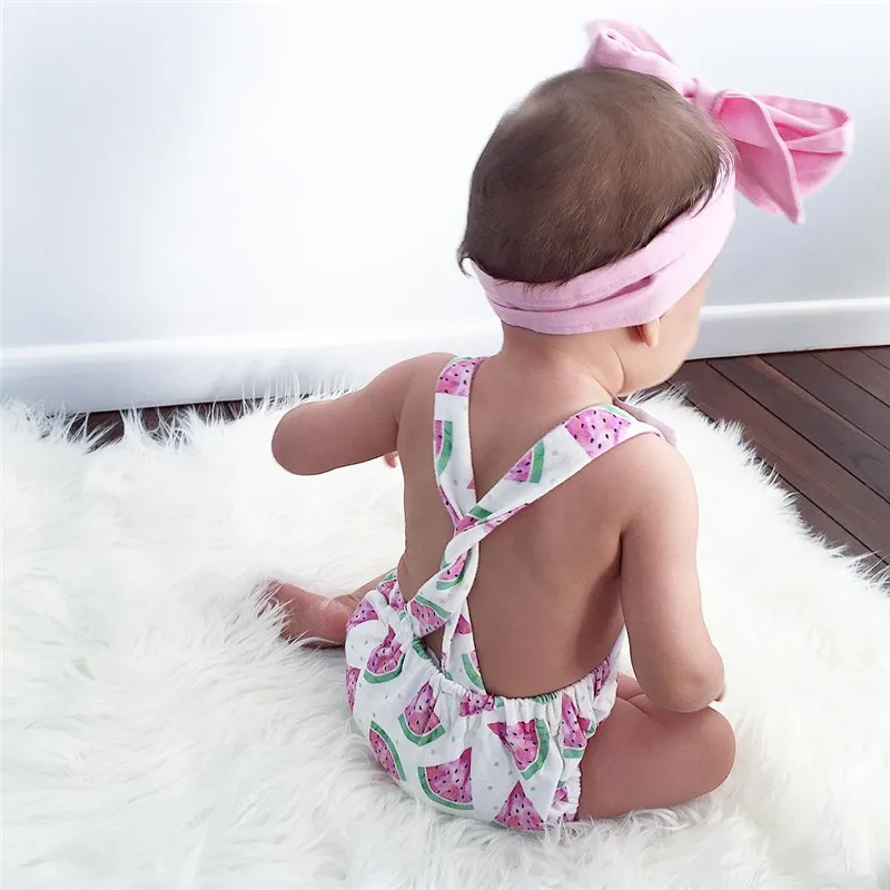 Multitrust новорожденных для маленьких девочек; комбинезон; одежда для Лето рукавов арбуз спинки комбинезон+ повязка 2 шт.; пляжный костюм;