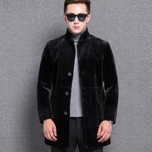 Kuyomens зимняя куртка модная мужская из натуральной овчины куртки кожа шерсть шуба с капюшоном стоячий воротник