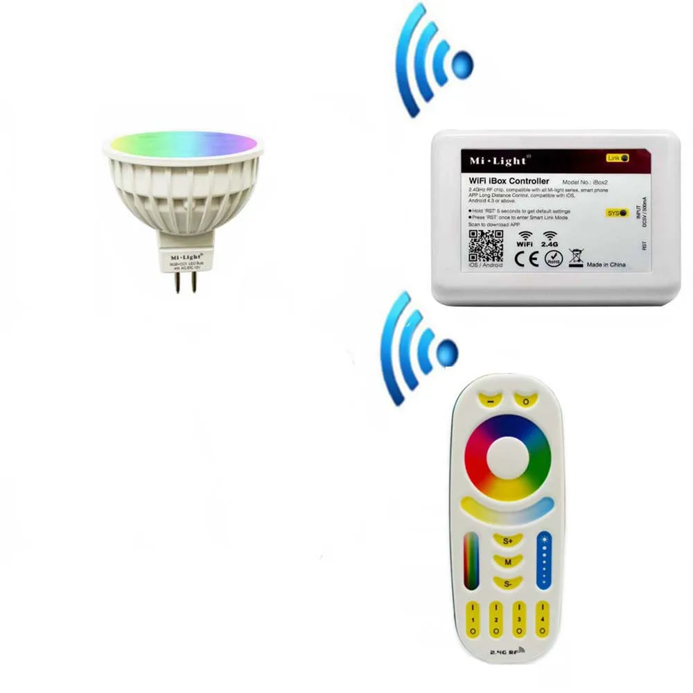 MiLight 4 W светодиодные лампы RGB + CCT + пульт + IBX2 RF дистанционного Wi-Fi MR16 светодиодные лампы светодиодный осветительный прожектор Светодиодный