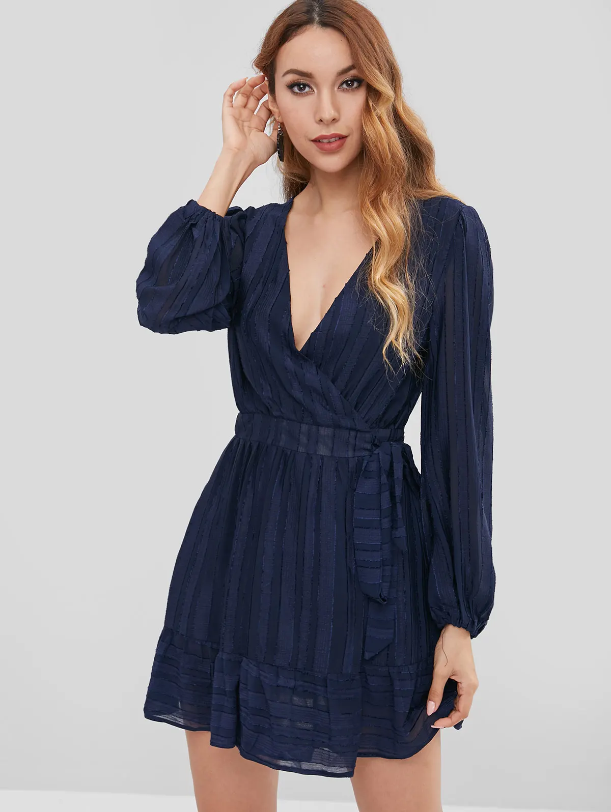 casual long sleeve wrap dress