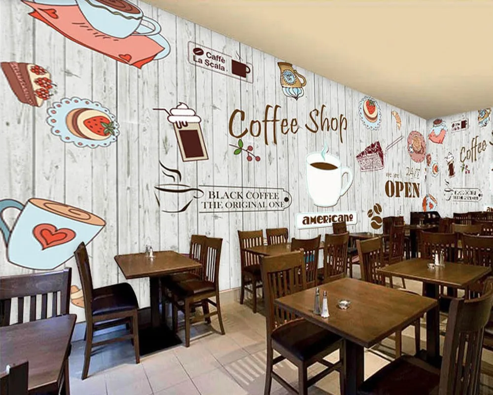 

Free Shipping Custom Wallpaper Mural European and American Style Coffee Shop Cake Shop Background Wallpaper Decorative Painting