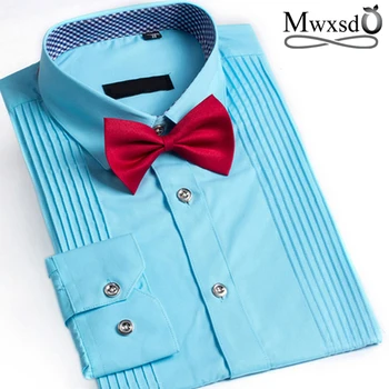 

Mwxsd brand Fashion mens French tuxedo shirt men slim fit wedding part dress shirt with cravat for male cotton chemise homme