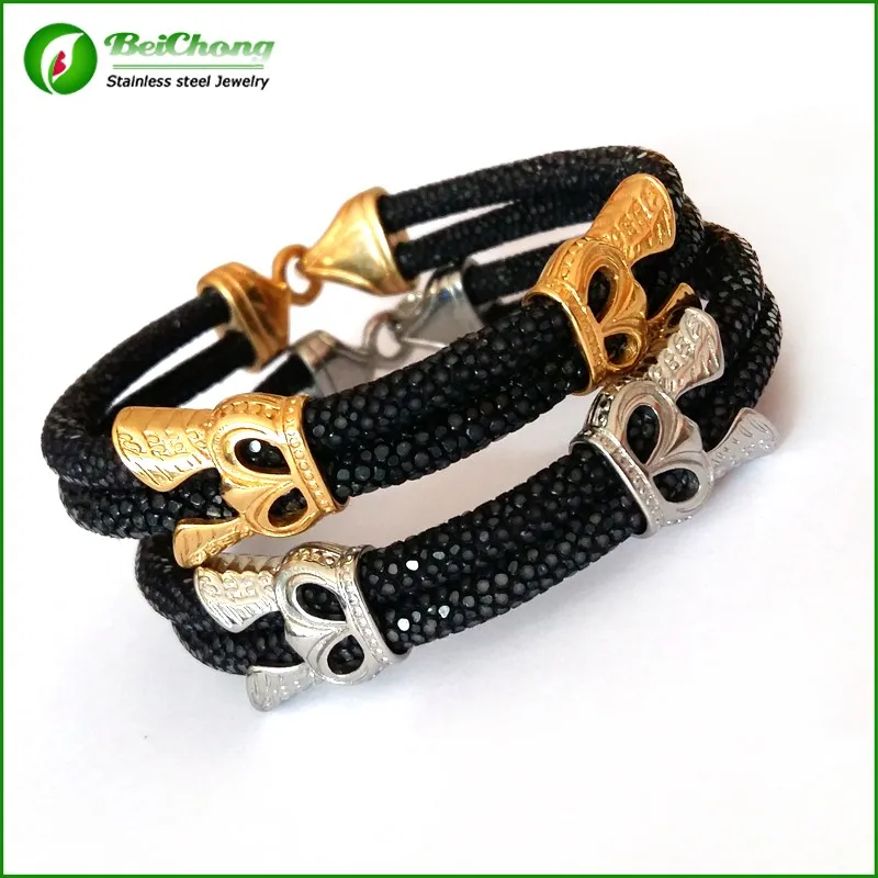 -10pcs-Fashion-Men-Leather-Jewelry-5mm-Width-Black-Leather-Stingray-Silver-Hook-Buckle-Bracelet-Bangle