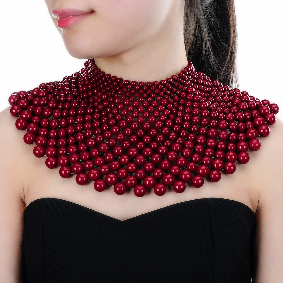 Skup 12 kolorów Chunky komunikat naszyjnik dla kobiet na szelkach kołnierz Choker naszyjnik z pereł Maxi biżuteria moda duże biżuteria prezent kolye