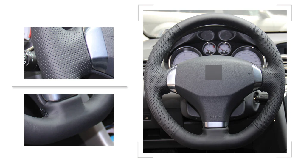 Черный PU искусственная кожа DIY ручной сшитый чехол рулевого колеса автомобиля для 2013 peugeot 408