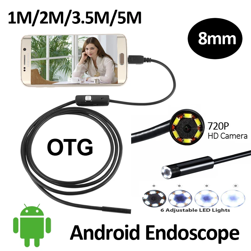 Vente HD720P 2MP 8mm Android USB Endoscope Caméra 6LED Serpent Flexible USB Endoscope 1 M 2 M 3.5 M 5 M Android OTG USB Endoscope caméra