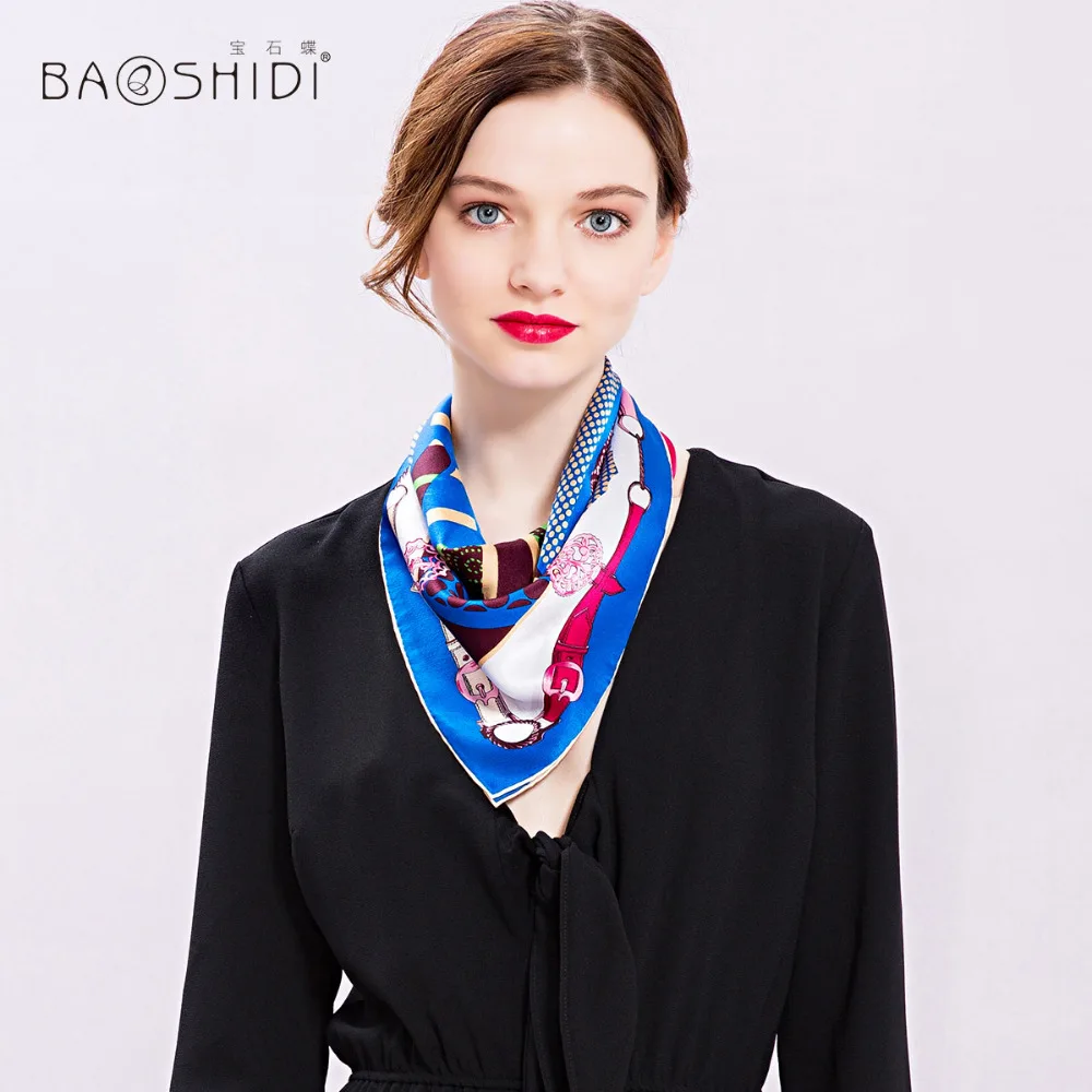Женский шарф BAOSHIDI из 100% шелка с квадратным вырезом 2017|square neck scarf|brand silk scarffashion scarf |