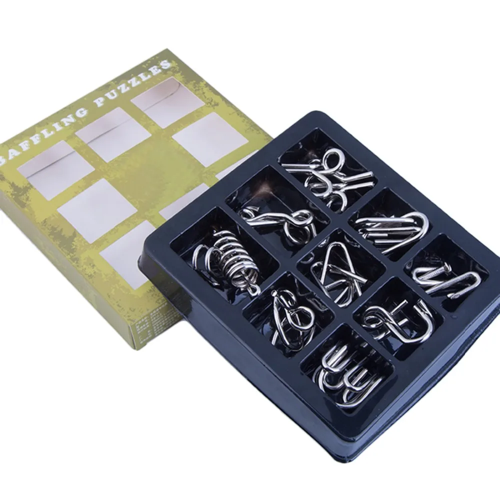 UTOYSLAND 9pcs/set Metal Puzzle Wire IQ Mind Brain Teaser Puzzle Kids Game Toys for Children Adults Baby Montessori Toys