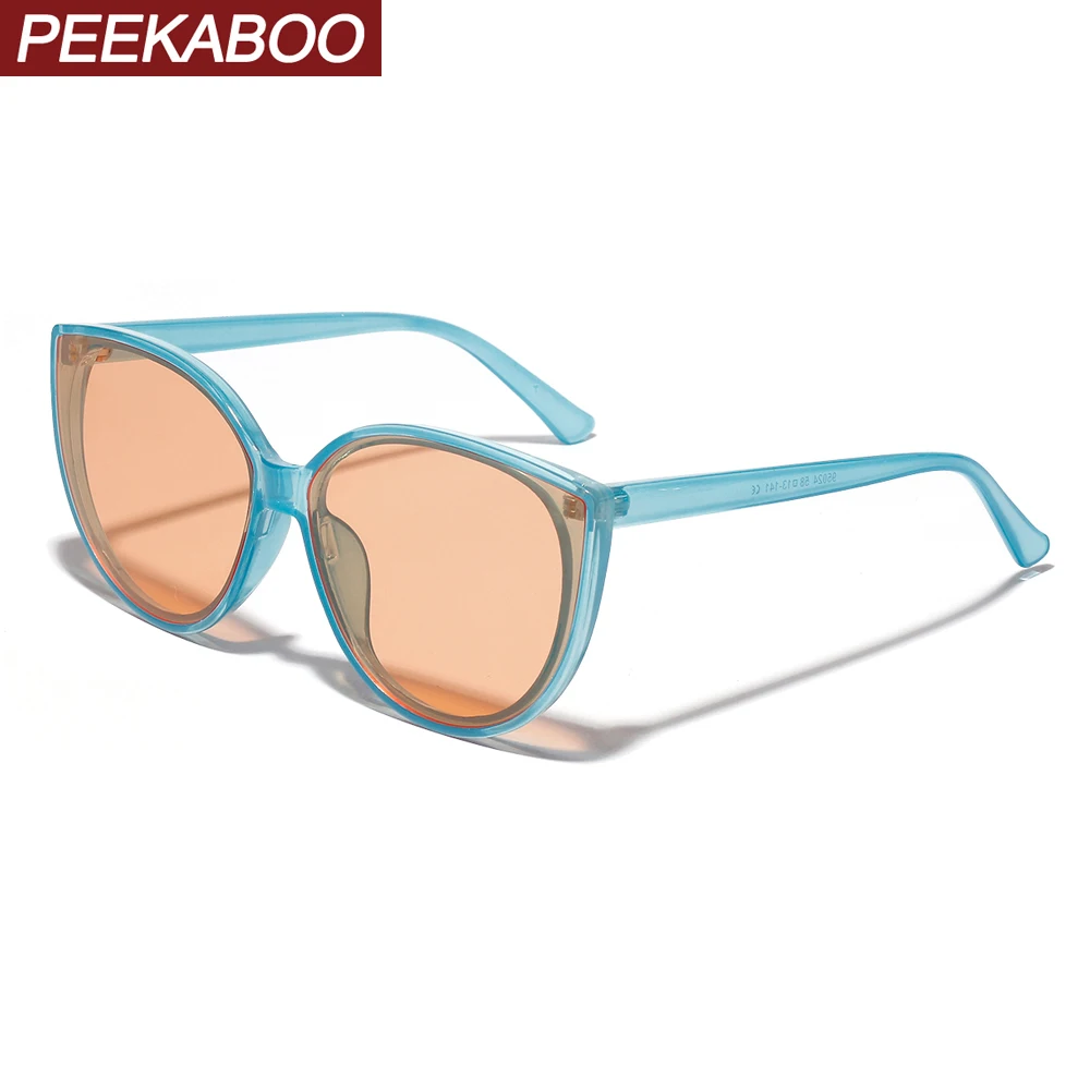 

Peekaboo retro round sunglasses transparent colorful decoration eyewear 2019 blue orange green cat eye sun glasses woman big